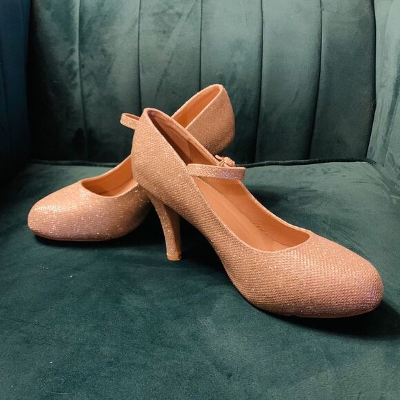 Bella Marie Womens 8.5 Gold Glitter Heel - Fancy Glitz Sparkle - Picture 3 of 12